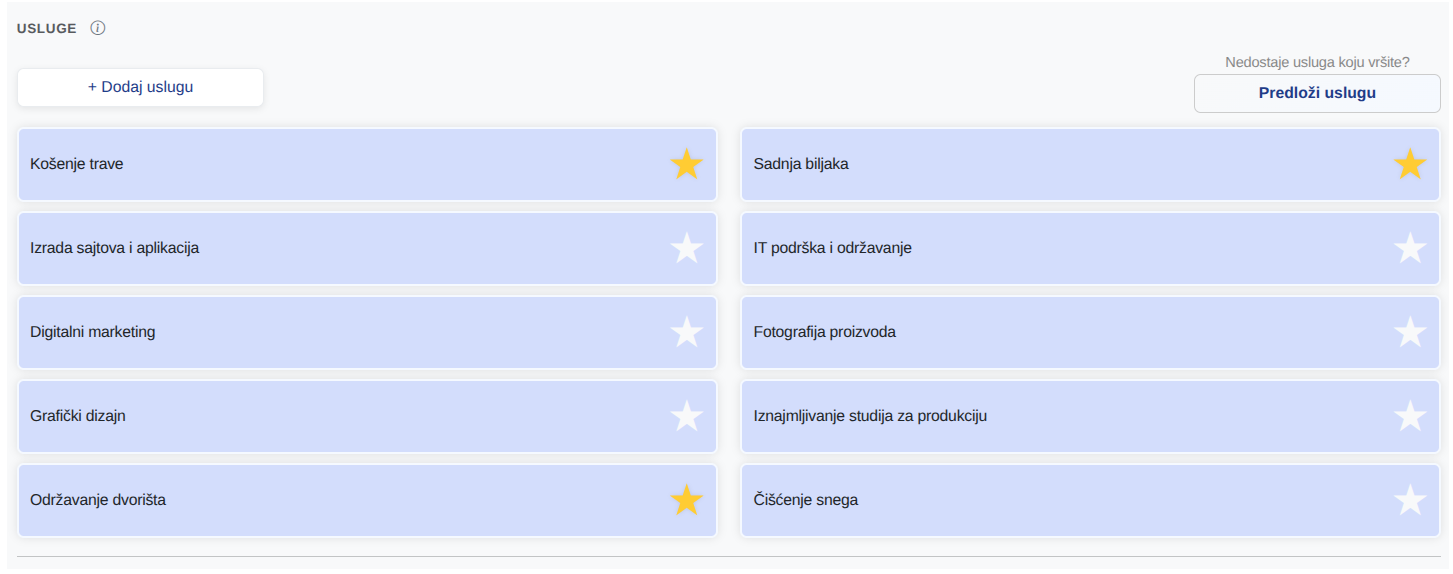 Primer dodavanja usluge na javni profil